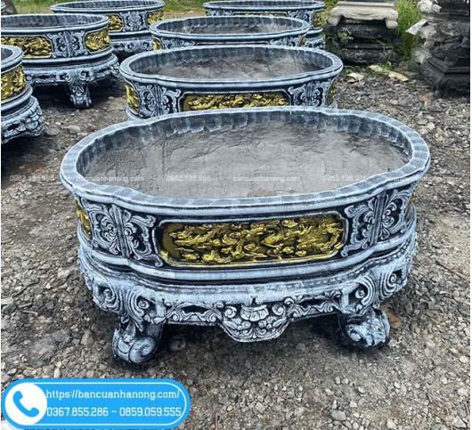 Chậu Bầu Dục 106x70x56 Xi Măng Cốt Thép Bền Đẹp