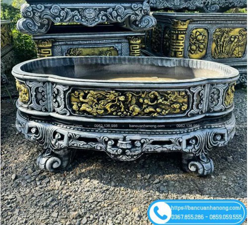 Chậu Bầu Dục 160x110x60cm Bằng Xi Măng Cốt Thép
