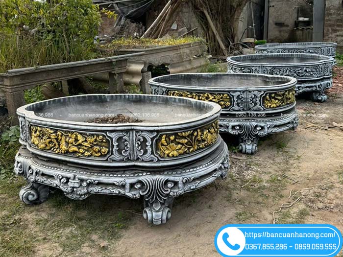 Chậu bầu dục size lớn dài 1m6 sẵn 2 màu giả đá, giả đồng