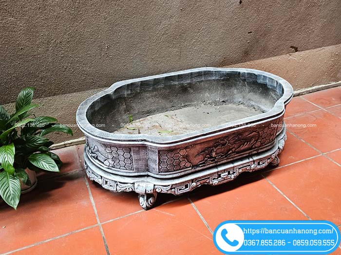 Chậu bầu dục sơn giả đá 100%