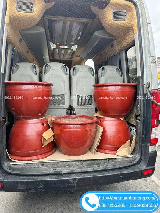 Chậu tròn đường kính 60cm sơn đỏ em gửi xe đi tỉnh